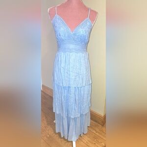 Chic Light Blue Lace Maxi Dress